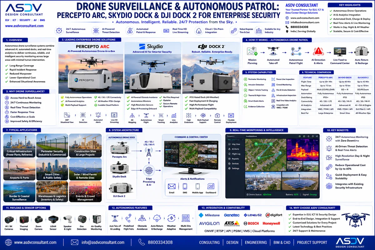 Drone Surveillance & Autonomous Patrol: Percepto, Skydio & DJI Dock 2