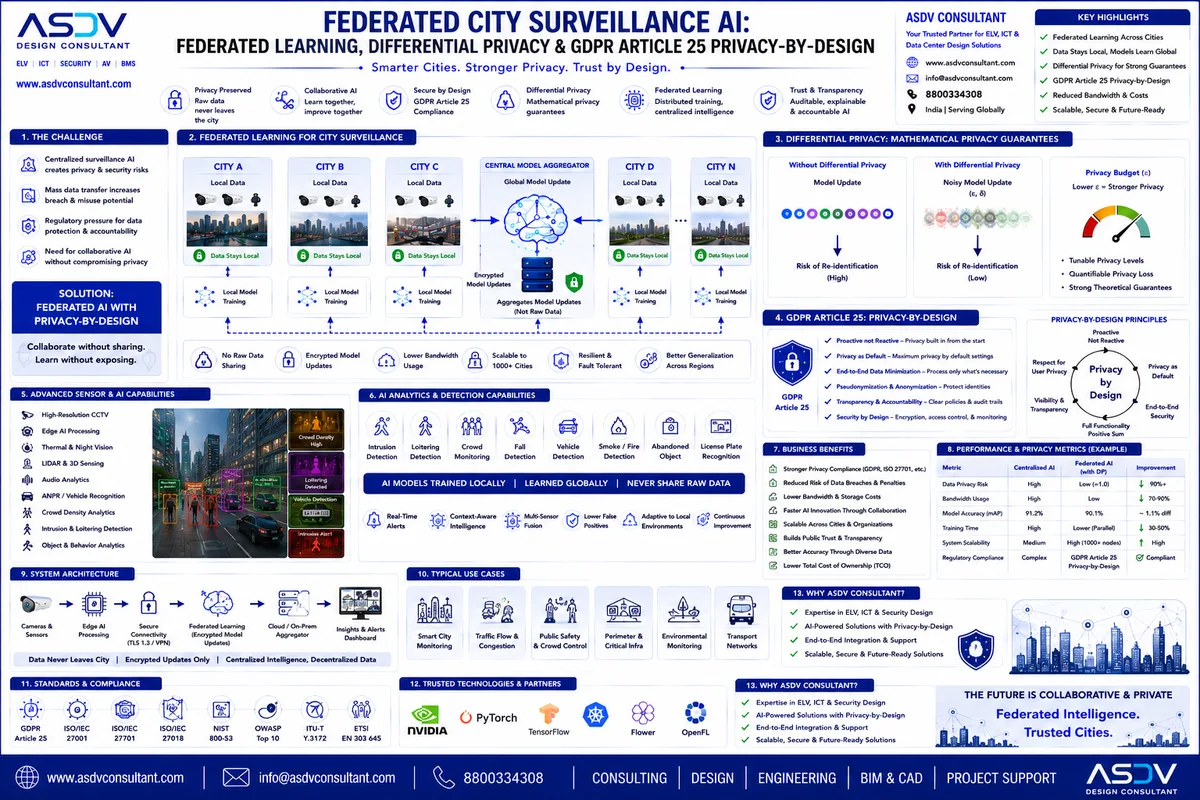Federated City Surveillance AI: Federated Learning, Differential Privacy & GDPR Article 25