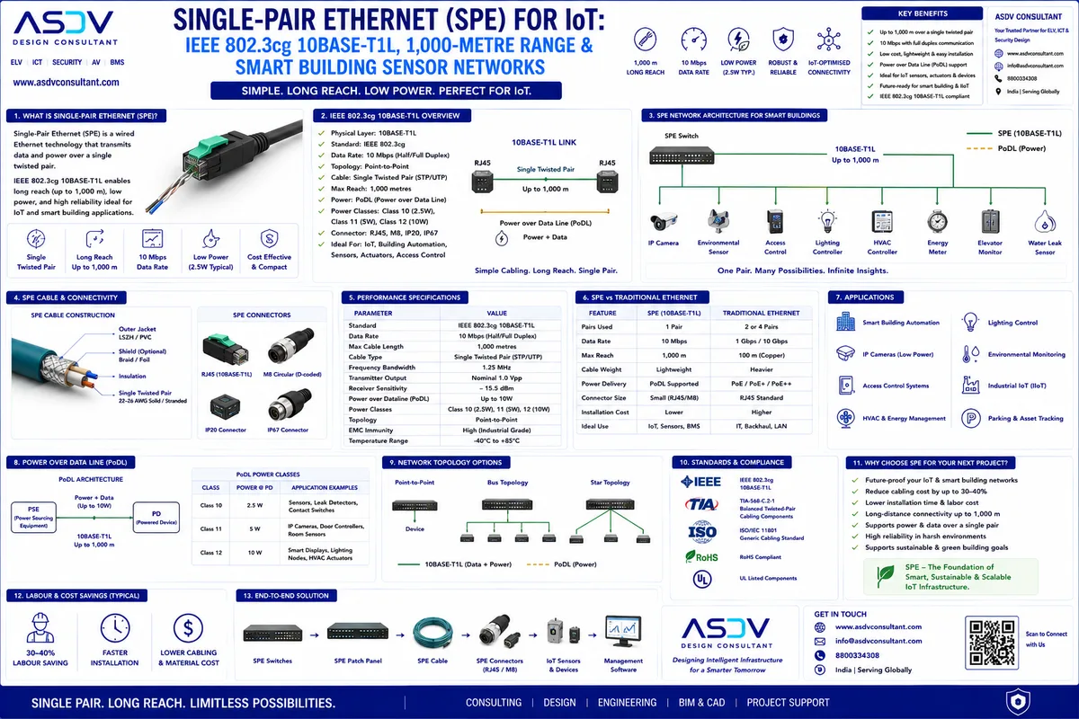 Single-Pair Ethernet (SPE) for IoT: IEEE 802.3cg 10BASE-T1L, 1000m Range & Smart Building